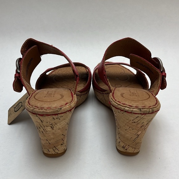 Born Sz 9 Red Leath Upper Shoe Wedge Cork Sole - Picture 5 of 7